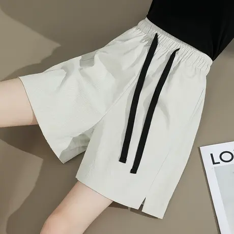 开叉速干冰丝短裤女夏季薄款高腰宽松显瘦休闲a字松紧腰运动热裤商品大图