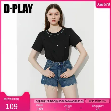 DPLAY2025年夏季新款黑色t恤女短袖独特好看法式流行宽松半袖上衣图片