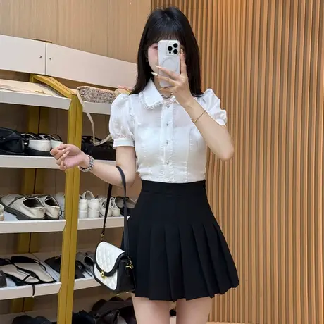 乡美媚2025新款法式复古高级感衬衫小众港味短袖衬衣女图片