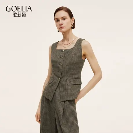 歌莉娅秋季新品复古格纹方领马甲外套1E1L6A59A商品大图