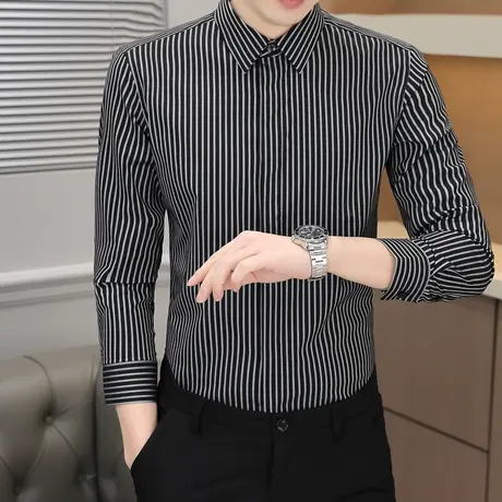 衬衫男士商务休闲职业正装上衣高级暗扣寸衫青年翻领内搭西装衬衣商品大图