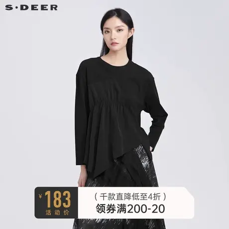 sdeer圣迪奥春装休闲圆领拼接不规则长袖T恤女S22160207🧛商品大图