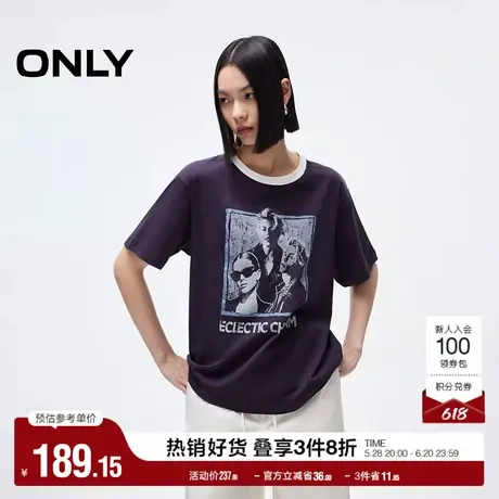 ONLY2025夏季新款人像图案印花纯棉宽松落肩版型圆领短袖T恤女图片