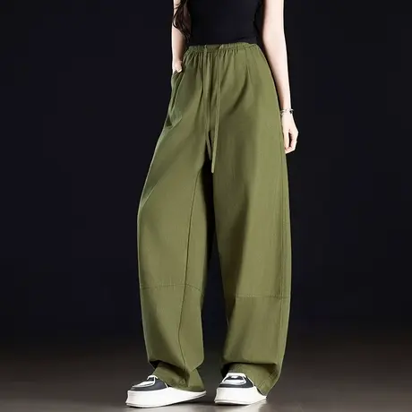 军绿色阔腿裤女2025新款夏季裤子薄款垂感宽松休闲裤冰丝慵懒长裤商品大图