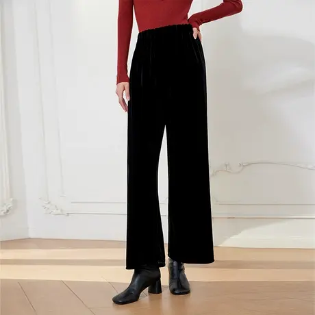希区瑞普法式女复古优雅高腰新款宽松丝绒直筒长裤休闲裤商品大图
