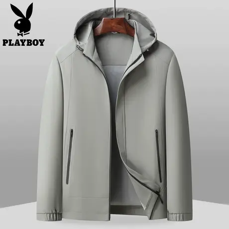 花花公子新款商务休闲行政夹克男可拆卸帽连帽外套立领爸爸装上衣图片