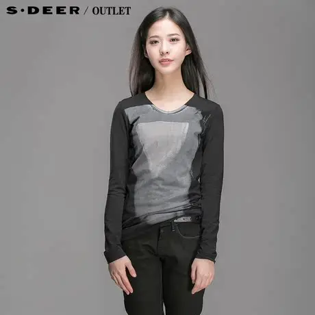 【新品】sdeer圣迪奥专柜正品女装春装简约弹力印染上衣4380293图片