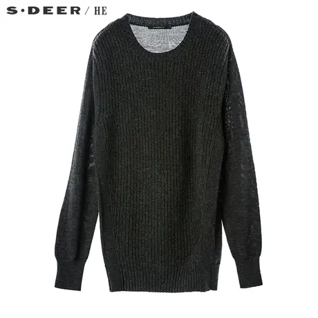 sdeerhe圣迪奥男休闲立体纹理面料拼接时尚圆领针织衫H16373587图片
