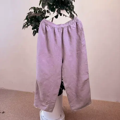 享永子重磅色织汉麻松紧腰宽松休闲直筒裤九分裤麻裤2024夏季新款商品大图