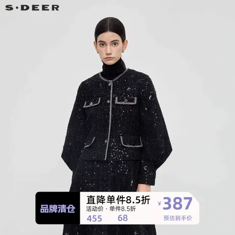 sdeer圣迪奥女装小香风圆领花边毛呢泡泡袖外套S23462208图片