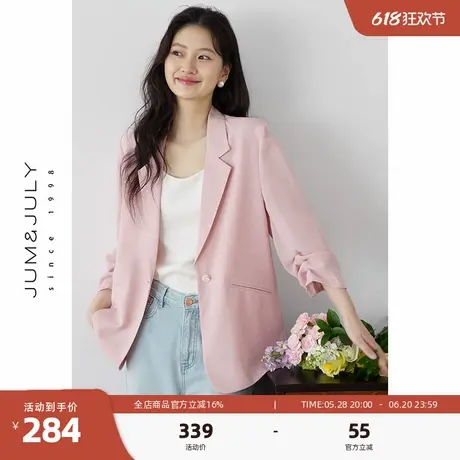 嘉茱莉夏季薄款堆堆袖西装外套女2025新款七分袖通勤休闲西服上衣商品大图