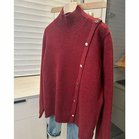 半高领套头毛衣女2025年春装新款设计感纯色长袖针织衫女装上衣潮商品大图