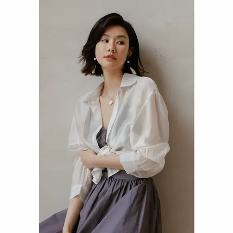 弥古白色防晒衬衫薄外套女夏季罩衫裙子外搭开衫上衣休闲法式衬衣商品大图