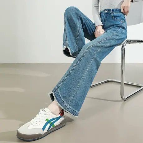 毛边微喇牛仔裤女夏季薄款裤子高腰宽松显瘦小个子九分复古喇叭裤商品大图