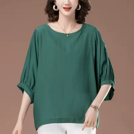 妈妈夏装蝙蝠中袖雪纺衫女宽松加肥加大码女装中年休闲短袖上衣衫图片