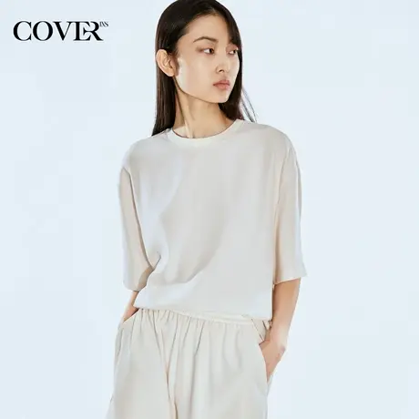 COVERINS春款宽松圆领醋酸短袖T恤图片