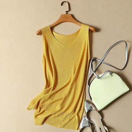 黑白色外穿针织背心女内搭春夏新款宽松棉麻小吊带打底衫无袖上衣商品大图