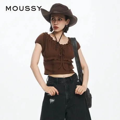【慧姐专享】MOUSSY 甜美森系木耳边短款针织上衣女028HSZ80-1361商品大图