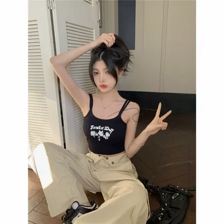 甜辣妹性感抹胸红色无袖吊带背心女夏内搭美背短款上衣外穿打底衫商品大图