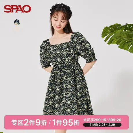 SPAO女士连衣裙夏季新款方领泡泡袖短袖碎花裙子SPOWC25P52商品大图