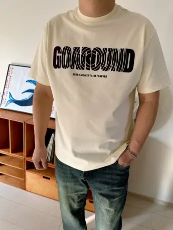 DAEVU夏季新款大码男装杏色宽松潮胖子加肥加大圆领男士短袖t恤商品大图