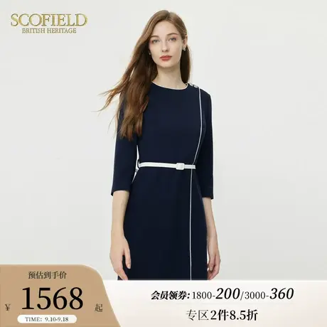 Scofield简约圆领修身显瘦收腰通勤商务黑色连衣裙女装夏季新款图片