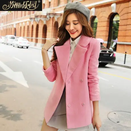 苏醒的乐园冬装新款 韩版直筒时尚简约纯色西装领毛呢外套女图片