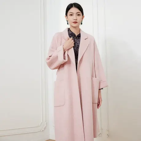 希区瑞普复古长款外套法式粉色舒适优雅女通勤冬季羊毛大衣图片