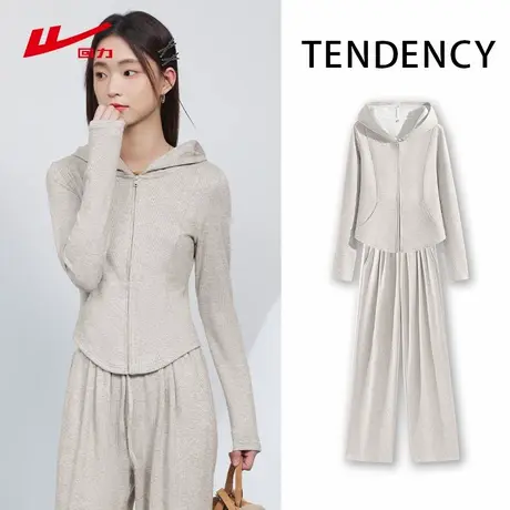 ZH回力休闲套装女春秋2025年新款秋冬季百搭时尚开衫阔腿裤套装女商品大图