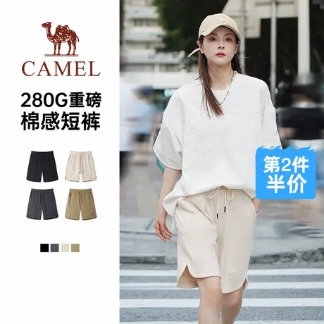 骆驼女装休闲短裤重磅棉感宽松直筒休闲运动五分裤子商品大图