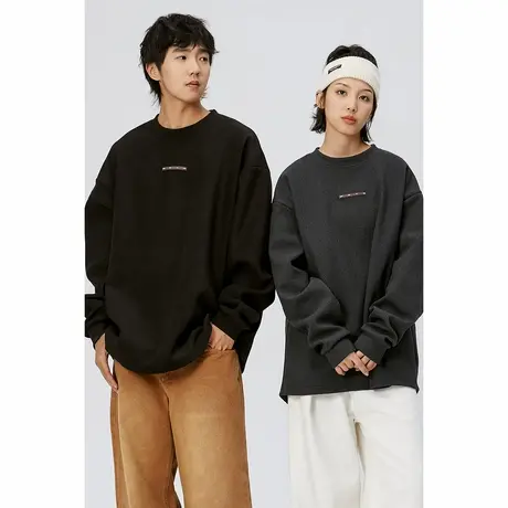 回力德绒圆领卫衣男士2025新款春秋季潮牌宽松休闲重磅打底上衣服商品大图