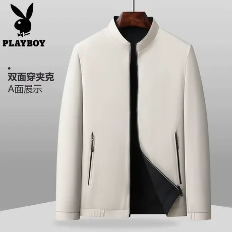 花花公子品牌双面穿外套男士行政夹克商务休闲茄克中年爸爸装上衣图片