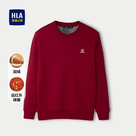 HLA/海澜之家加绒加厚针织衫男远红外保暖微弹圆领卡通刺绣上衣男图片
