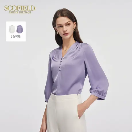 Scofield女装通勤商务静奢风衬衫气质V领七分袖上衣夏季上衣商品大图