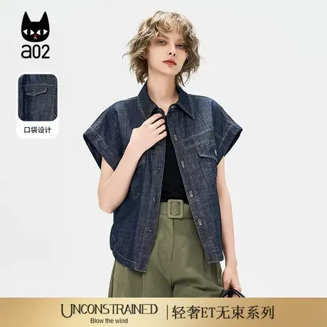 a02【ET自然系列】无袖设计感牛仔衬衫外套女2025新款夏薄款衬衣商品大图