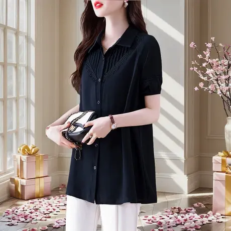 雪纺衬衫女高级感轻奢夏季2025新款爆款欧货洋气衬衣大码胖mm上衣商品大图