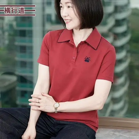 花边POLO领绣花短袖T恤小衫刺绣纯色打底衫半袖女士上衣夏装工装商品大图