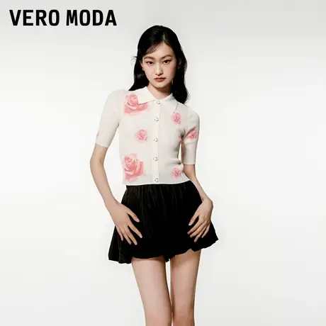 Vero Moda针织衫女夏季短款印花修身棉质五分袖上衣女324245016商品大图
