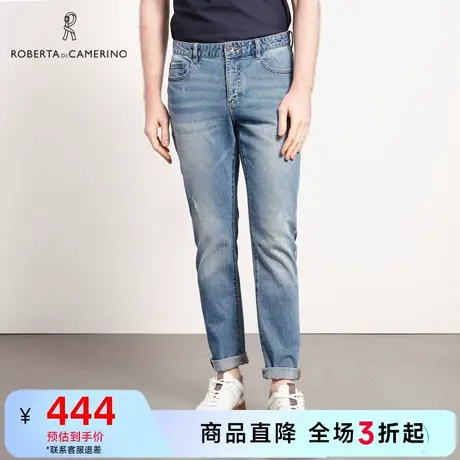 ROBERTA诺贝达春商场同款男装长裤潮流修身蓝色直筒牛仔裤男装商品大图