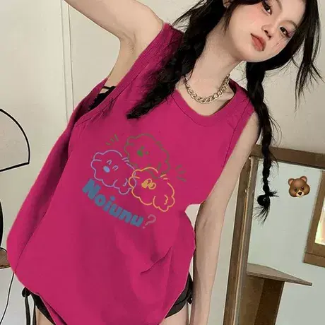 纯棉辣妹吊带坎肩背心无袖t恤女2025夏外穿高级感宽松慵懒风上衣商品大图