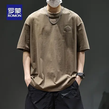罗蒙美式复古凉感重磅T恤男装短袖纯棉男士夏季潮牌大码半截袖N1Z商品大图