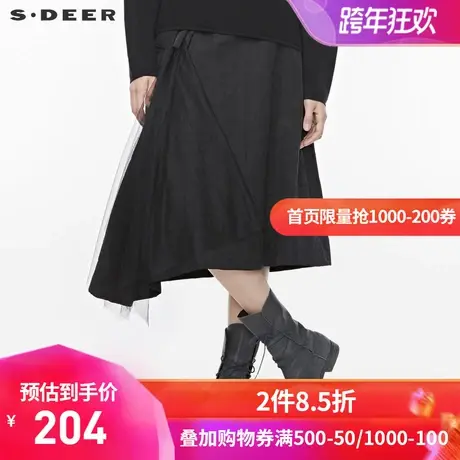 sdeer圣迪奥女冬季休闲网纱拼接不规则摆黑色长裙S19481103商品大图