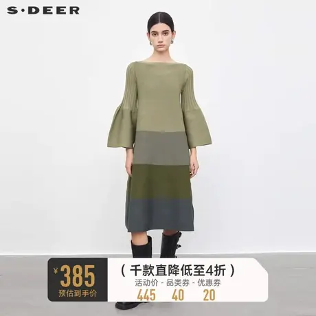 sdeer圣迪奥23秋时尚圆领喇叭袖慵懒风针织衫长裙老钱风S233Z3501🕹商品大图