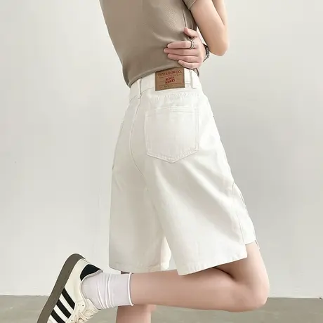 白色五分牛仔短裤女夏季薄款外穿高腰显瘦百搭a字直筒阔腿中裤子商品大图