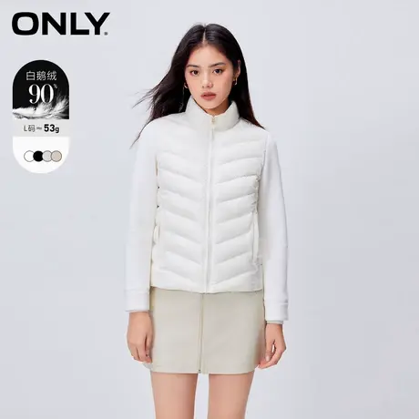 ONLY奥莱冬季90白鸭绒保暖直筒拼接短款羽绒服女商品大图