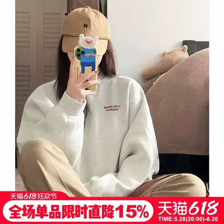 简约高级感花灰色卫衣女宽松韩系慵懒风百搭秋冬加绒加厚重磅上衣商品大图