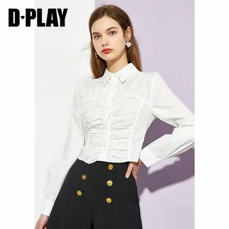 DPLAY德帕拉秋季新款时尚白色抹胸式拼接小衫复古短款衬衫女商品大图