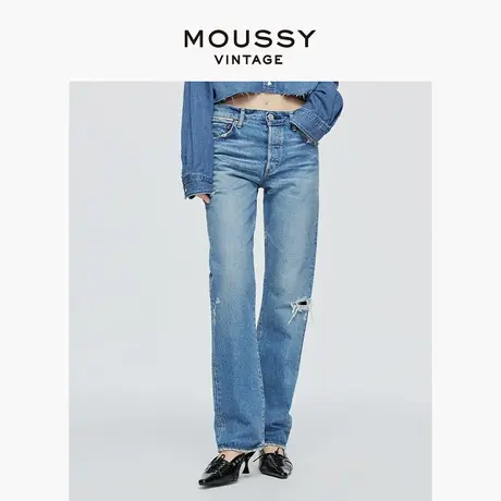 MOUSSY VINTAGE 2025夏季低腰破洞法棍裤直筒牛仔裤540GSC11-2440商品大图