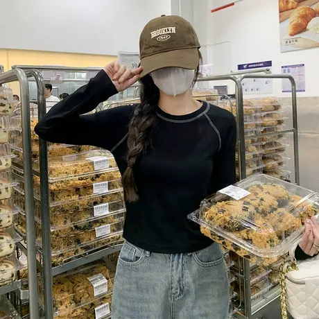 KWV真维斯长袖t恤女2025新款美式内搭打底衫女士修身上衣女春秋图片