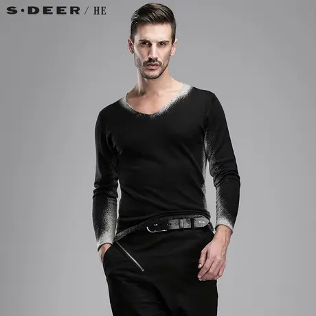 sdeerhe圣迪奥男装个性时尚休闲鸡心领纯羊毛针织T恤H15173580图片